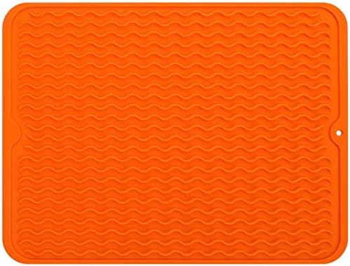 MicoYang Silicone Dish Drying Mat — Quick-Dry Ridges Counter & Sink Pad, Heat-Resistant Trivet to 450°F, Non-Slip & Dishwasher Safe, Roll-Up Storage, 18 Colors & 9 Sizes (Orange, 16"×12") by MicoYang