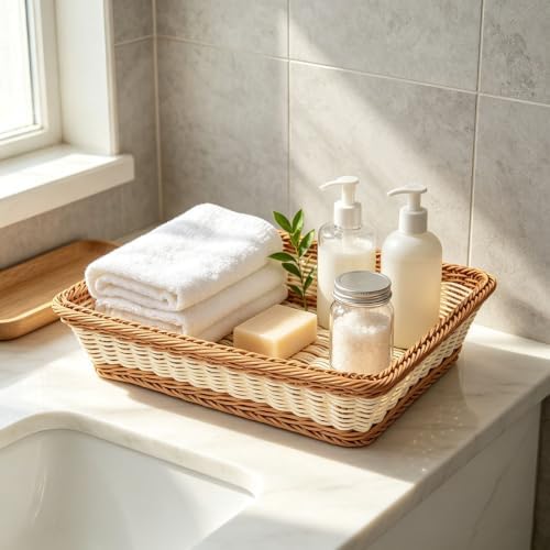3pcs Large Wicker Bread Basket for Party, Rectangle Woven Fruit Basket, Gift Baskets Empty, Sturdy Durable Stackable Storage Baskets for Kitchen, Store, Restaurant, Party (Bicolor, L) - Image 5
