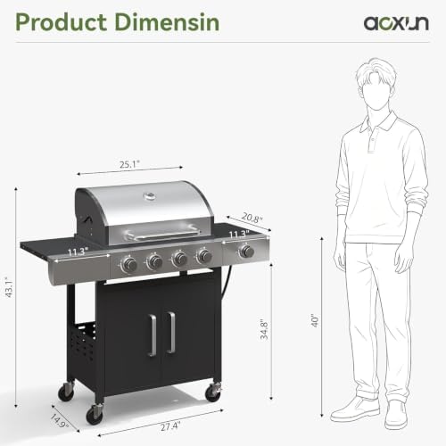 Aoxun 4-Burner 49000 BTU Propane Grill with Side Burner, Black - Image 2