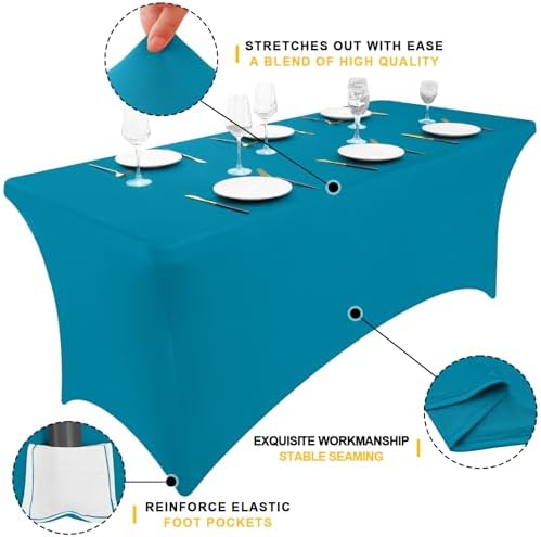 Smiry 2 Pack Spandex Table Cloth 8FT, Elastic Fitted Teal Tablecloth - Image 2