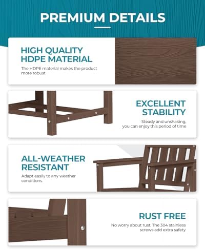 Ciokea HDPE Outdoor Patio Dining Table, All-Weather Furniture, Brown - Image 4