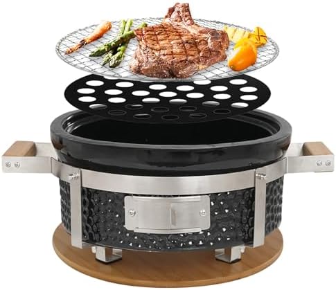 Yakitori Ceramic Charcoal Grill, Japanese Tabletop BBQ, Round 14" by AUPLEXKAMADOGRILLCOLTD