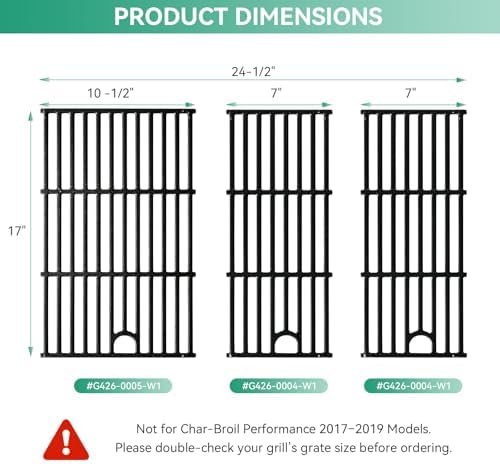 463365021 463366022 17 Inch Grill Grates for Charbroil Performance 4 Burner 463354021 463352521 463351021, 2 Burner 463630021, Cast Iron Cooking Grate Replacement Parts for G426-0004-W1 G426-0005-W1 - Image 3