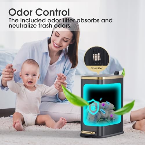 CEROELDA Small Bathroom Trash Can with Lid-5L/1.3 Gal-Soft Close Lid-Black - Image 6