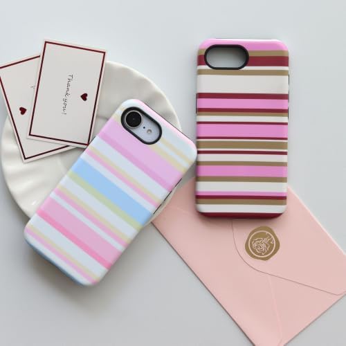 for iPhone 17e Case iPhone 16e Case, Magnetic Matte Frosted Dual-Layer Striped Phone Case for Women, Retro Aesthetic Cover Compatible with MagSafe Accessories - Pastel Dream - Image 5