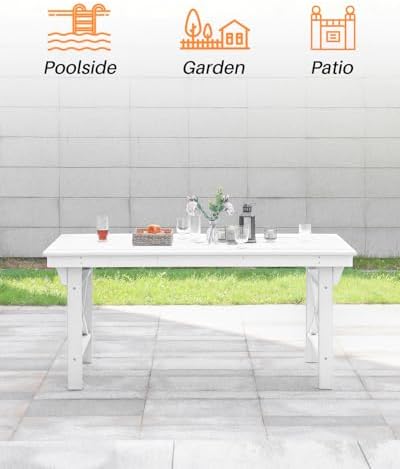HDPE Outdoor Dining Table, 66.9” Rectangle Patio Dining Table for 6, All-Weather HDPE Outdoor Table with 2.2” Umbrella Hole, HDPE Patio Furniture for Deck, Backyard, Garden, Pool, Pearl - Image 6