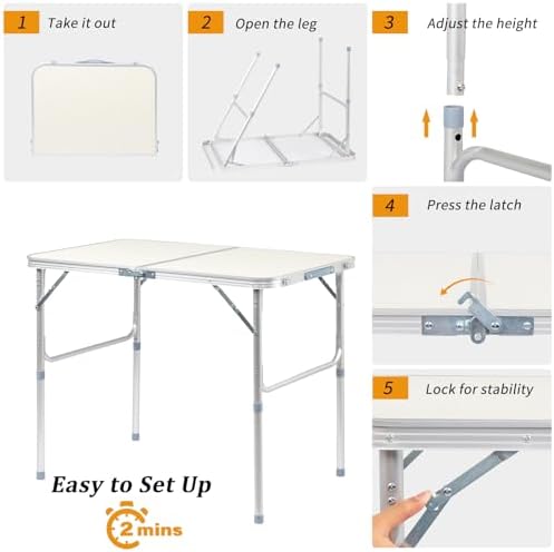 Aluminum Folding Camping Table, Folding Table (White, 3FT) - Image 4