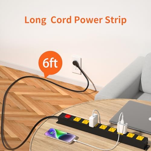 8 Outlet Long Power Strip, 2Pack 2100J Surge Protector Heavy Duty 6FT Cord Wide Spaced and Wall Mount Metal Powerstrip for Home Office Garage Workshop - Image 3