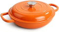 3 Quart Enameled Cast Iron Braiser, Non Stick Enameled Cast Iron Skillet with Lid, Dutch Oven Skillet with lid up to 500°F for Oven, Stove, Grill, Shallow Dutch Oven for Cook, Bake (Orange) by Fijinhom