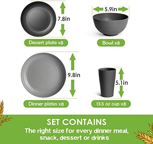 Teivio 32-Piece Plates and Bowls Sets for 8, Wheat Straw Dinnerware Sets - Image 2