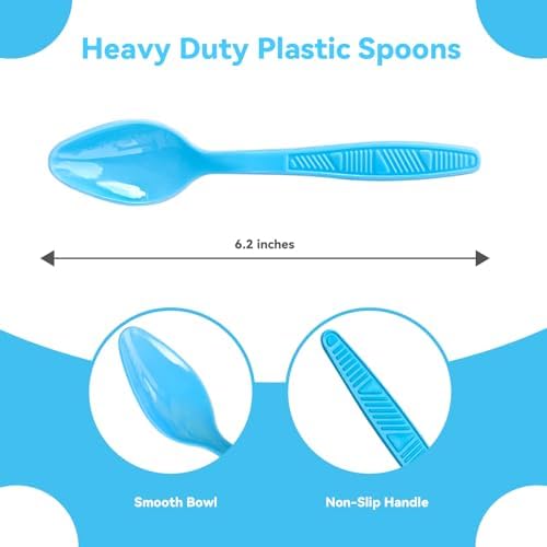Light Blue Plastic Spoons Heavy Duty, Disposable Party Supplies 104 PCS - Image 2