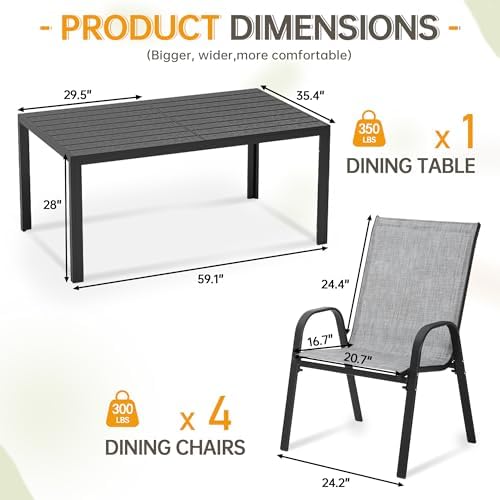 PIZZELLO Outdoor Dining Sets for 4, 60" Rectangular Table with 4 Chairs - Image 6