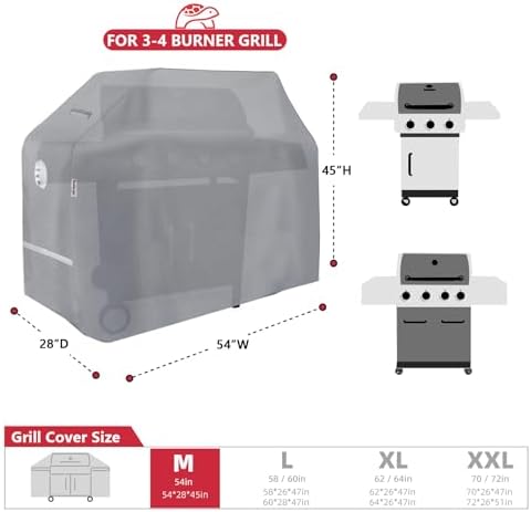 Turtle Life BBQ Grill Cover, 54 Inch Heavy Duty Waterproof 3-4 Burner Barbecue Gas Grill Covers for Weber Spirit Char-Broil Brinkmann, Gray - Image 2