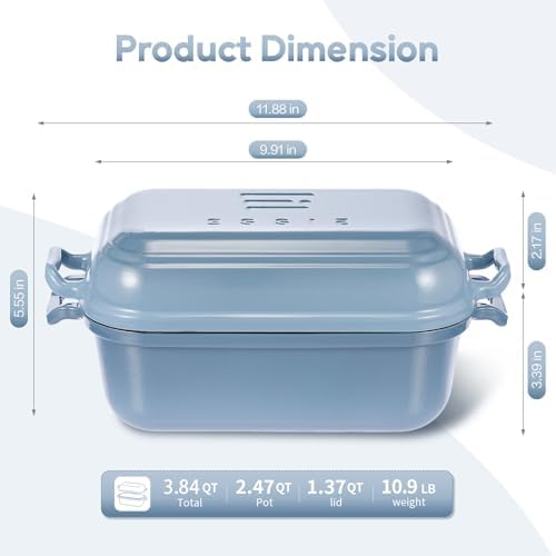 Dutch Oven for Sourdough Bread Baking, Enameled Cast Iron Dutch Oven Pot with Lid, 10×6 Bread Loaf Pans with Lid for Homemade Bread, Cake, Meatloaf, Oven & Induction Safe (Blue, 3.84 QT) - Image 2