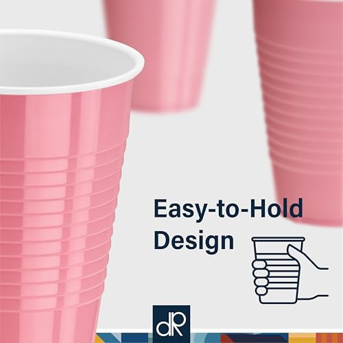 DecorRack Light Pink Plastic Cups, 12 oz Disposable Cups, Reusable Party Supplies (40 Count) - Image 4