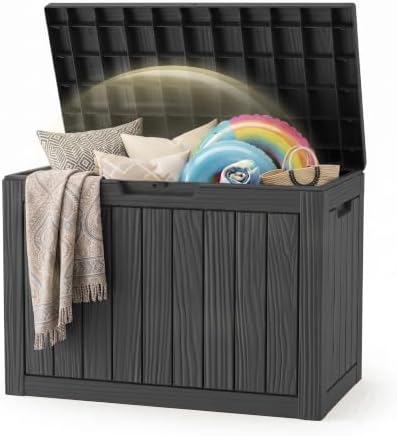 DRATO 60Gal Weatherproof Resin Deck Box, Black Lockable Outdoor Storage Bin by DRATOprovidesawarmandcozy