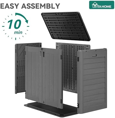 YITAHOME Outdoor Storage Shed w/o Shelf, 30 cu ft Horizontal Storage Shed Outdoor, Resin Waterproof Storage Cabinet for Garage, Poolside, Bikes, and Garden (Dark Gray + Black) - Image 4