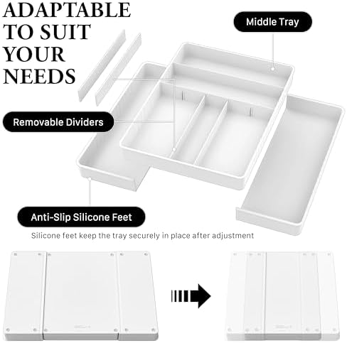 Simple Houseware Expandable Kitchen Drawer Flatware Organizer, White - Image 4