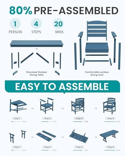 SERWALL Patio HDPE Dining Chairs Set of 2 with Arms, Navy - Image 4