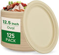 12.5 Inch Compostable Oval Plates [125-Value Pack] - Sustainable and Heavy-Duty Compostable Paper Plates, Natural Sugarcane Bagasse Biodegradable Plate, Natural Brown by Biocean