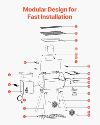 VEVOR Wood Pellet Grill Smoker, 8 in 1 BBQ Grills for Outdoor Cooking, 456 Square Inches Cook Area Electric Grill and Smoker, with Digital Controller, Meat Probe, 500°F Max Temperature, Black - Image 6