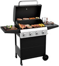 ROVSUN 4 Burner Propane Gas Grill with Foldable Side Shelves, 40000BTU BBQ Grills with Enameled Cast Iron Grates, Cabinet & Poratable Rolling Wheels for Outdoor Garden Patio Backyard Barbecue Cooking by ROVSUN