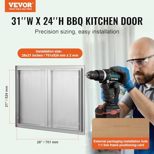 VEVOR BBQ Access Door - 31" W x 24" H Stainless Steel Flush Mount Vertical Door with Recessed Handles,for BBQ Island, Grilling Station, Outside Cabinet - Image 2