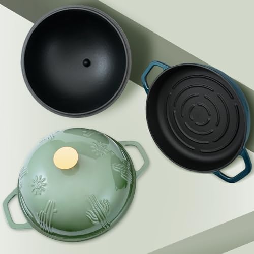 Flavehc Cast Iron Bread Oven With Cloche Lid for Baking - Blue Enameled Dutch Oven With Dome Lid for Sourdough - 5 qt - Image 6