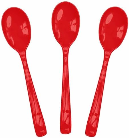SietDESEO 50 PCS Red Plastic Spoons Disposable Utensils Heavy Duty Red Spoons Disposable Cutlery for Birthday Wedding Baby Shower Bridal Shower Plastic Silverware by SietDESEO