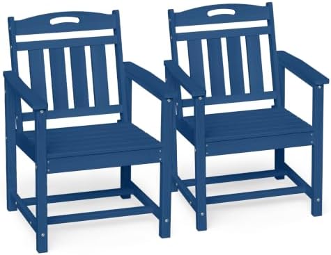 Ciokea HDPE Outdoor Patio Dining Chairs Set of 2, All-Weather, Navy Blue by CIOKEA