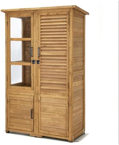 Macrout 30 Cu.Ft Outdoor Storage Cabinet with 4 Shelves for Garden, Outside Vertical Storage Wood Tool Shed with Waterproof Roof, Lockable Door for Yard and Patio Lawn W981D by MMACROUT