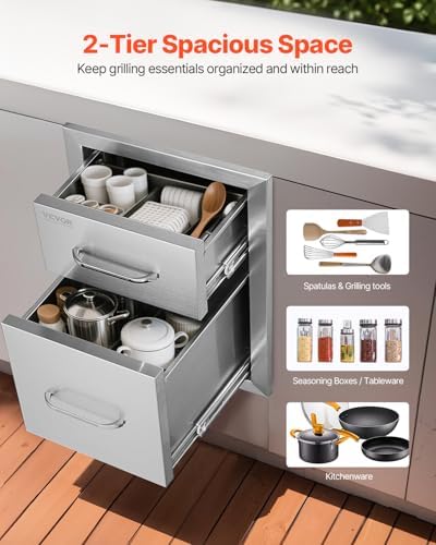 VEVOR Outdoor Kitchen Drawers 13"W x 20.5"H x 21"D Stainless Steel - Image 3
