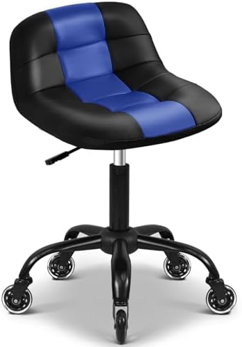 Rolling Shop Stool with Wheels, Rolling Short Stool with Back Support, 360° Swivel Garage Chair, Height Adjustable Chair 330lb Heavy Duty for Spa Salon Massage Tattoo (Blue) by FreekyFit