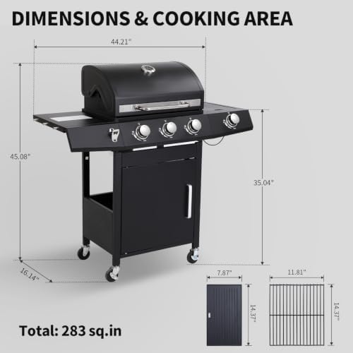 3 Burner Gas Griddle & Grill Combo with Side Burner, Black - Image 2