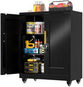 GAIOUS 35'' Tall Metal Storage Cabinet with Lock and Wheels, Steel Office Cabinet with 2 Door and 2 Adjustable Shelves, Lockable File Cabinet, Garage Cabinet, Rolling Cabinet for Home Office, Black by GAIOUS