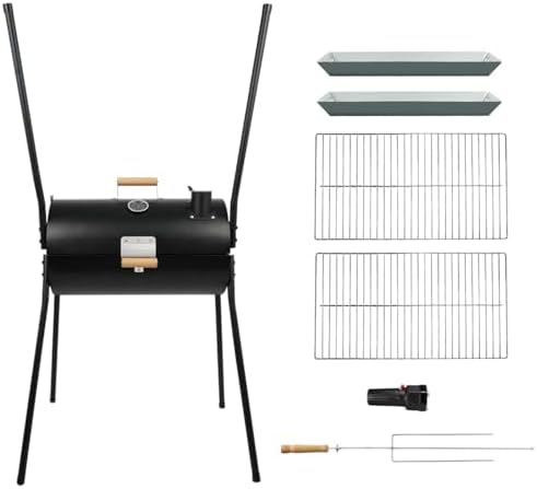 Portable Charcoal Grill & Smoker with Lid Thermometer, 2-in-1 Double-Sided BBQ Grill with Removable Grates, Heat Retention Body, for Camping, Patio & Backyard Parties, Serves 3–5 - Image 5