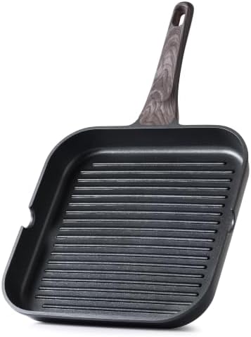 SENSARTE Nonstick Grill Pan for Stove Tops, Versatile Griddle with Pour Spouts, Square Big Cooking Surface, Durable Skillet Indoor & Outdoor Grilling. PFOA Free, 9.5 Inch by SENSARTE