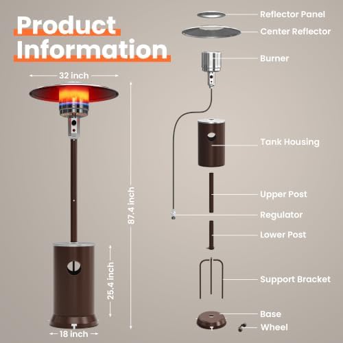 Pamapic Outdoor Propane Patio Heater, 2-in-1 Table Design, Double-Layer Stainless Steel Burner, with Heavy-Duty Waterproof Cover, Residential Use，Brown - Image 3