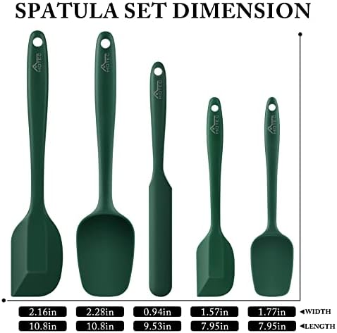 HOTEC BPA-Free Silicone Rubber Spatula Set, Dark Green, Set of 5 - Image 2