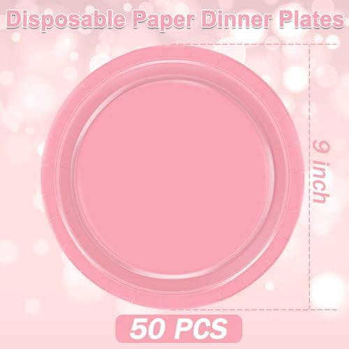 50 Count Pink Paper Plates 9 Inches Round Heavy-duty Pink Plates for Party - Image 2