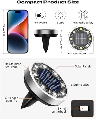 btfarm 10 Pack Solar Lights Outdoor Waterproof, 8 LED Solar Ground Lights - Image 6