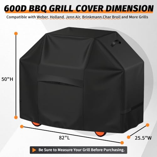 iCOVER Grill Cover 82 Inch, BBQ Grill Cover for Outdoor Grill, 600D Heavy-Duty Waterproof BBQ Cover, Large Barbecue Gas Grill Covers for Weber, Charbroil, Brinkmann, Nexgrill and More, Black - Image 2
