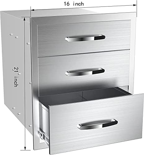 Outdoor Kitchen Drawers Stainless Steel 3-Drawer BBQ Drawer Enclosed Built-in Drawer Flush Mount For Outdoor Kitchens & BBQ Islands,16Wx23Dx21H - Image 2