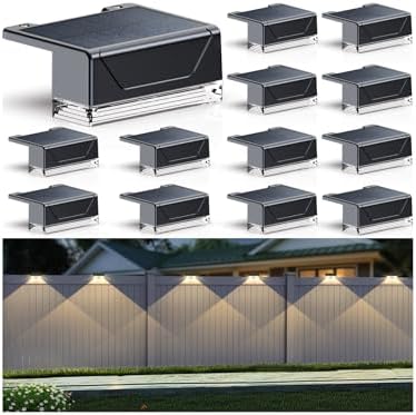 Solar Fence Lights Outdoor - 3000/4000/6000K 3 Mode, IP65 Waterproof Fence Lights Solar Powered, Dusk to Dawn Solar Light for Outside, Backyard/Step/Patio/Deck/Stair Railings and Wall (12 pack) by LIANGLOME