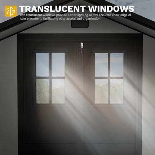 DWVO Outdoor Storage Shed 6x4.4 FT Plastic Garden Tool Shed with 2 Windows, Double-Wall Outside Shed for Lawn Mower, Garden Tool for Backyard, Lawn, Patio - Image 2