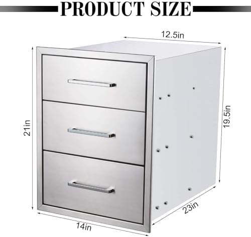 Outdoor Kitchen Drawers,Stainless Steel BBQ Drawer, 14" W x 20.5" H x 23" D Flush Mount Triple Access Drawer for Outdoor Kitchen,BBQ Island - Image 3