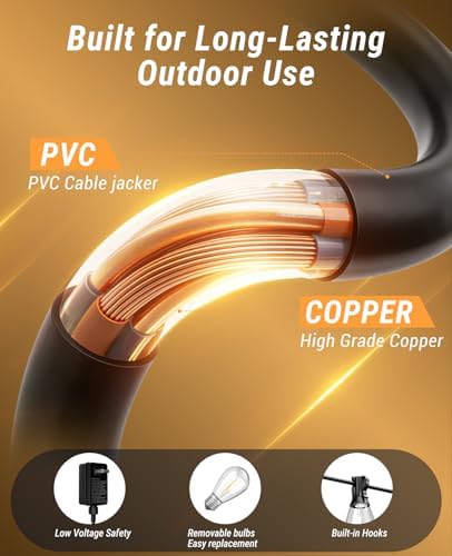 120FT Outdoor String Lights with Remote, LED Patio Lights with 45+2 Waterproof S11 Bulbs, Outside Dimmable 2700K Warm White, Timer & 3 Modes,for Backyard Garden Deck Porch Balcony Gazebo Party Decor - Image 5