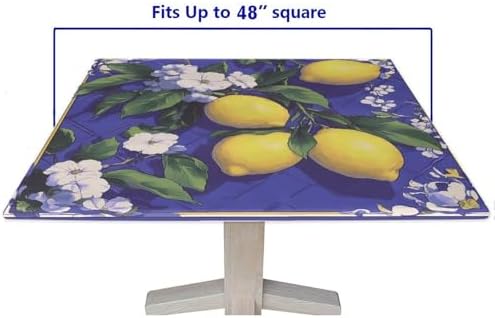 Square Tablecloth with Elastic, Lemon and Tile Pattern Printed on Stain Resistant Card Table Cover, Great for Restaurants Family Events, Fit for 48" x 48" Square Tables - Image 5