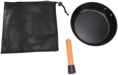 Camping Frying Pan Outdoor Skillet Portable Grill Pan Stainless Steel 20cm Lightweight Smooth Surface Beech Wood Handle for Hiking Camping Cookware (Wooden Handle Frying) - Image 6