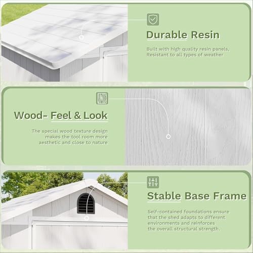 Patiowell 4x4 FT Resin Storage Shed with Floor, Light Gray - Image 4